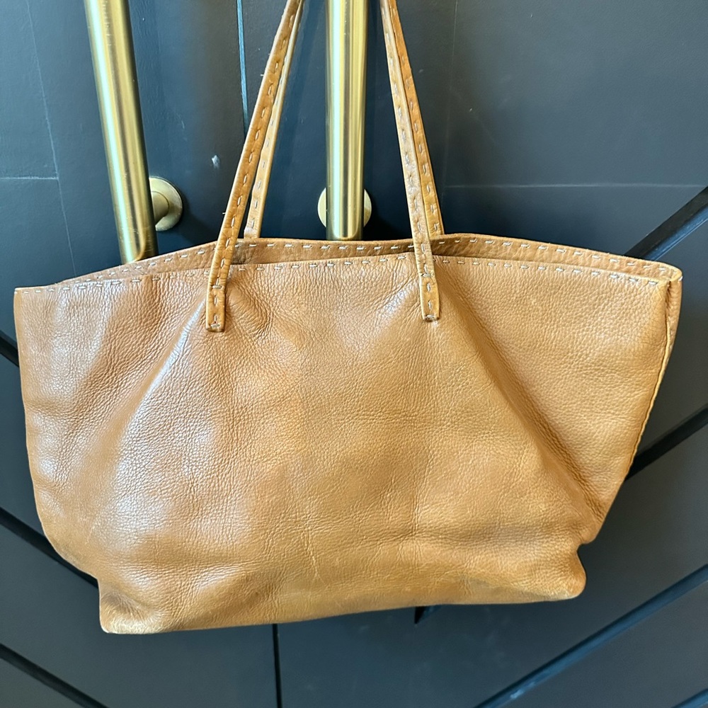 Auth Fendi Selleria Persian Lamb Tote cognac